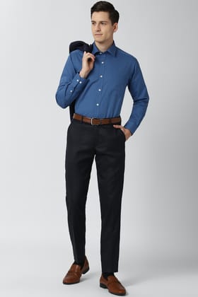 Men Blue Regular Fit Formal Full Sleeves Formal Shirt