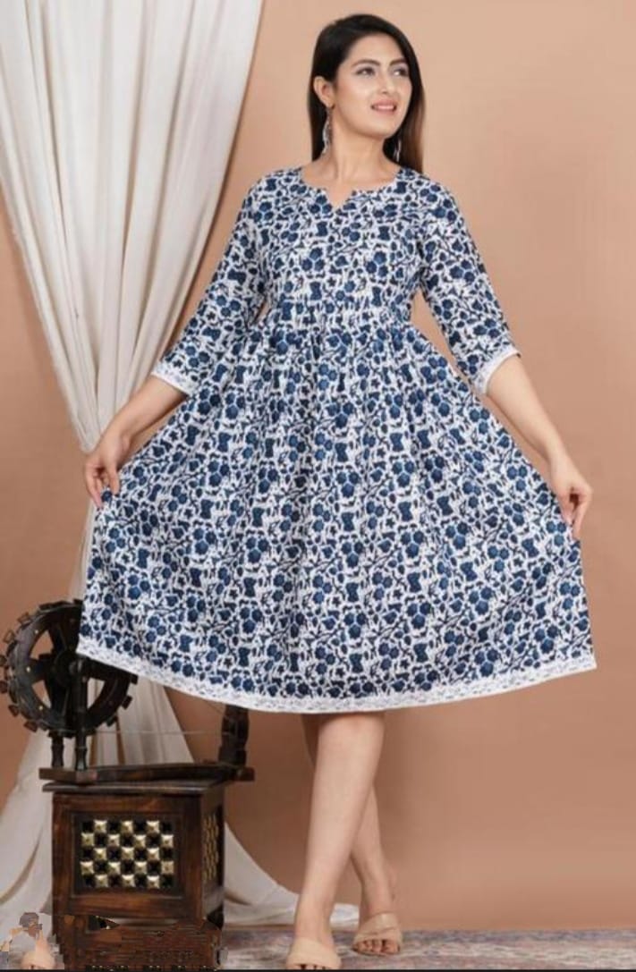 Women's Rayon Anarkali Kurti Blue