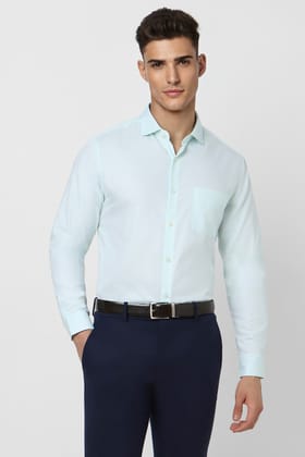 Men Blue Slim Fit Formal Full Sleeves Formal Shirt