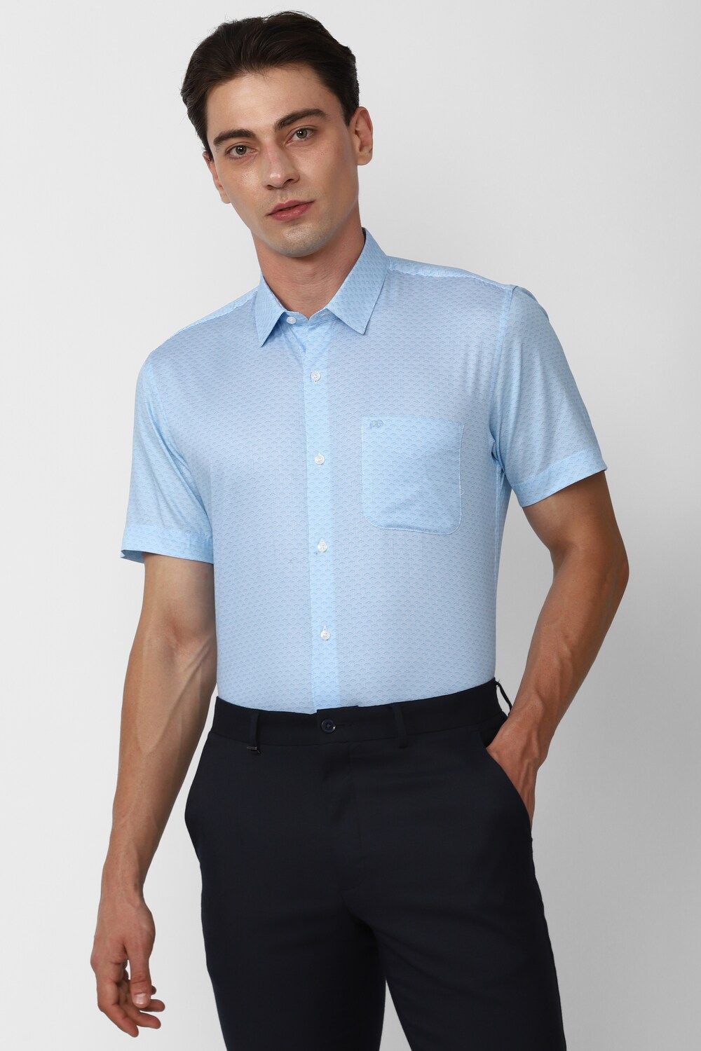 Men Blue Slim Fit Formal Half Sleeves Formal Shirt