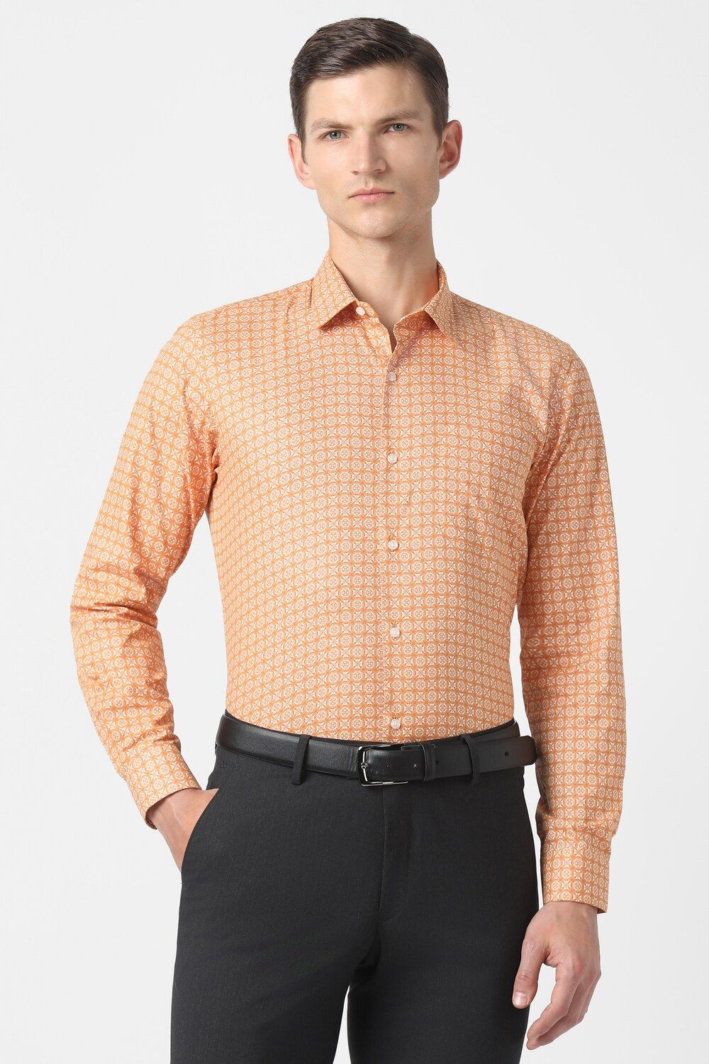 Buy Men Peach Slim Fit Formal Full Sleeves Formal Shirt Online