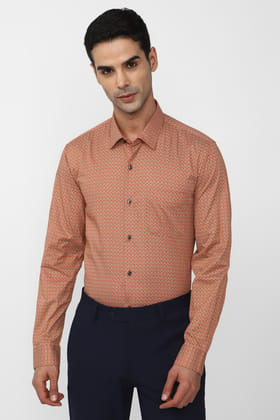 Men Orange Regular Fit Formal Full Sleeves Formal Shirt