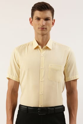 Men Yellow Regular Fit Formal Half Sleeves Formal Shirt