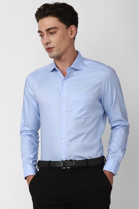 Men Blue Slim Fit Formal Full Sleeves Formal Shirt