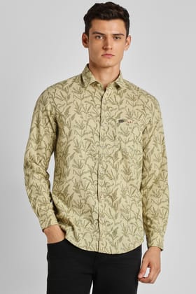 Men Green Slim Fit Print Full Sleeves Casual Shirt