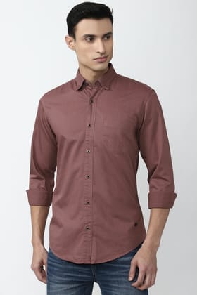 Men Brown Slim Fit Solid Full Sleeves Casual Shirt