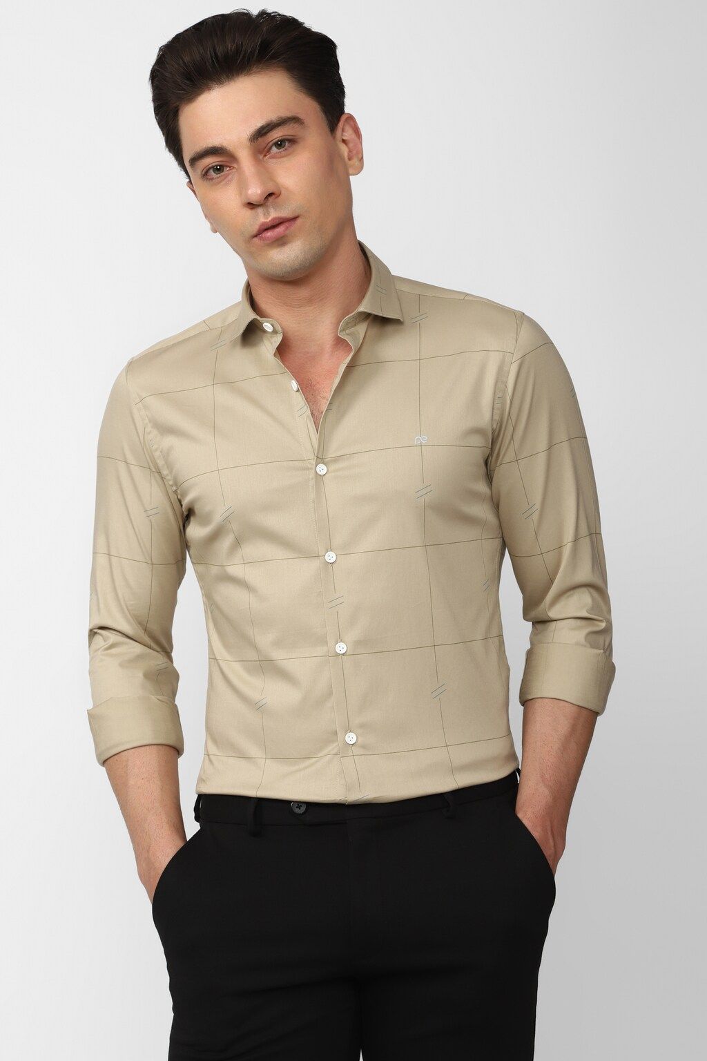 Buy Men Beige Super Slim Fit Formal Full Sleeves Formal Shirt