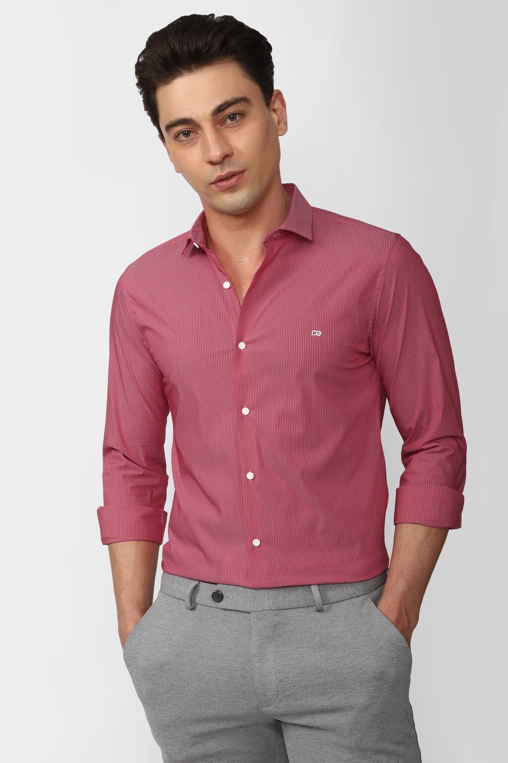 Men Pink Super Slim Fit Formal Full Sleeves Formal Shirt