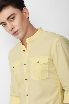 Men Yellow Super Slim Fit Solid Full Sleeves Casual Shirt