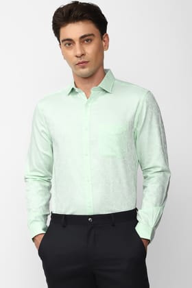 Men Green Regular Fit Formal Full Sleeves Formal Shirt