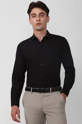 Men Black Slim Fit Formal Full Sleeves Formal Shirt