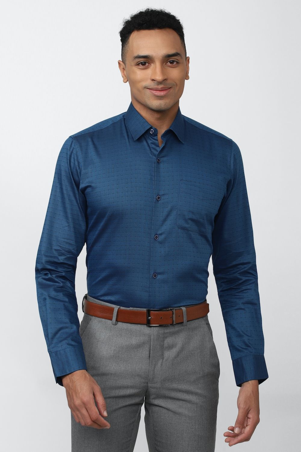 Men Blue Regular Fit Formal Full Sleeves Formal Shirt