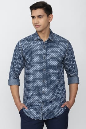 Men Blue Slim Fit Print Full Sleeves Casual Shirt