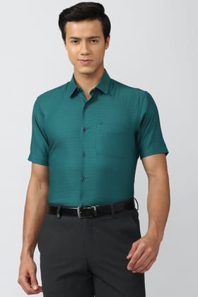 Men Green Regular Fit Formal Half Sleeves Formal Shirt