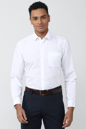 Men White Slim Fit Formal Full Sleeves Formal Shirt