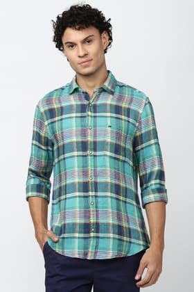 Men Green Super Slim Fit Check Full Sleeves Casual Shirt