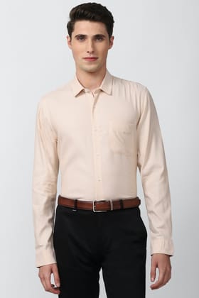 Men Beige Slim Fit Formal Full Sleeves Formal Shirt