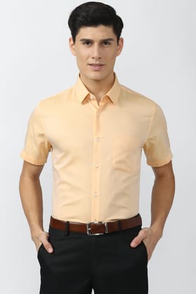 Men Beige Slim Fit Formal Half Sleeves Formal Shirt