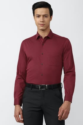 Men Maroon Regular Fit Formal Full Sleeves Formal Shirt