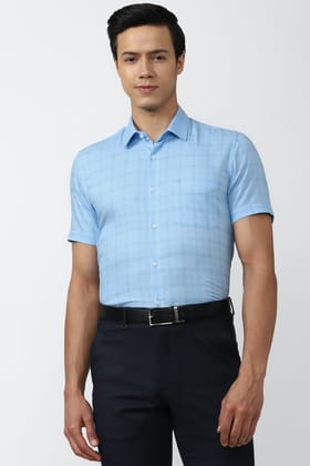 Men Blue Slim Fit Formal Half Sleeves Formal Shirt