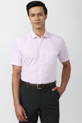 Men Pink Regular Fit Formal Half Sleeves Formal Shirt