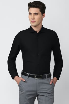 Men Black Slim Fit Formal Full Sleeves Formal Shirt