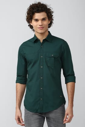 Men Green Super Slim Fit Solid Full Sleeves Casual Shirt