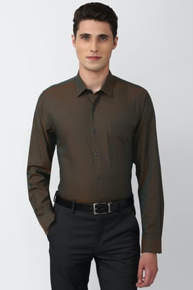 Men Brown Slim Fit Formal Full Sleeves Formal Shirt