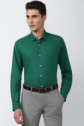 Men Green Regular Fit Formal Full Sleeves Formal Shirt