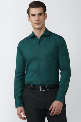 Men Green Regular Fit Formal Full Sleeves Formal Shirt