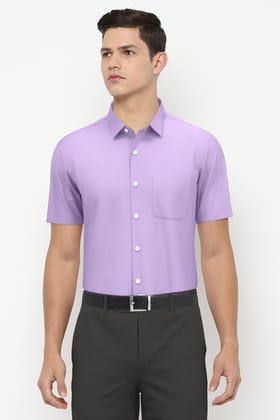 Men Purple Regular Fit Formal Half Sleeves Formal Shirt