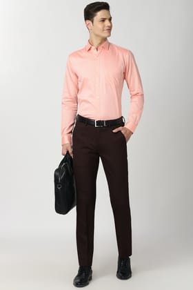 Men Peach Regular Fit Formal Full Sleeves Formal Shirt