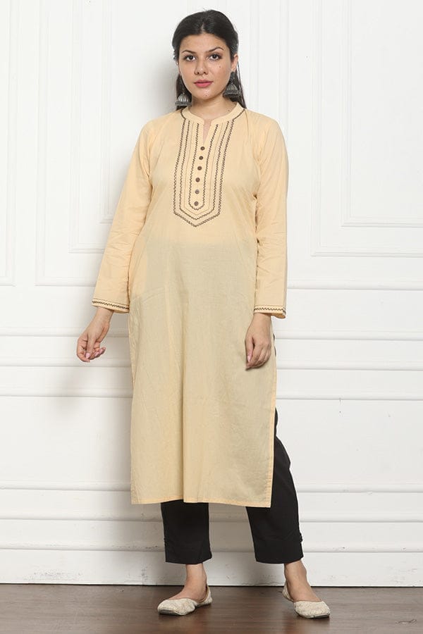 Beige Organic Cotton Straight Kurta with Pockets