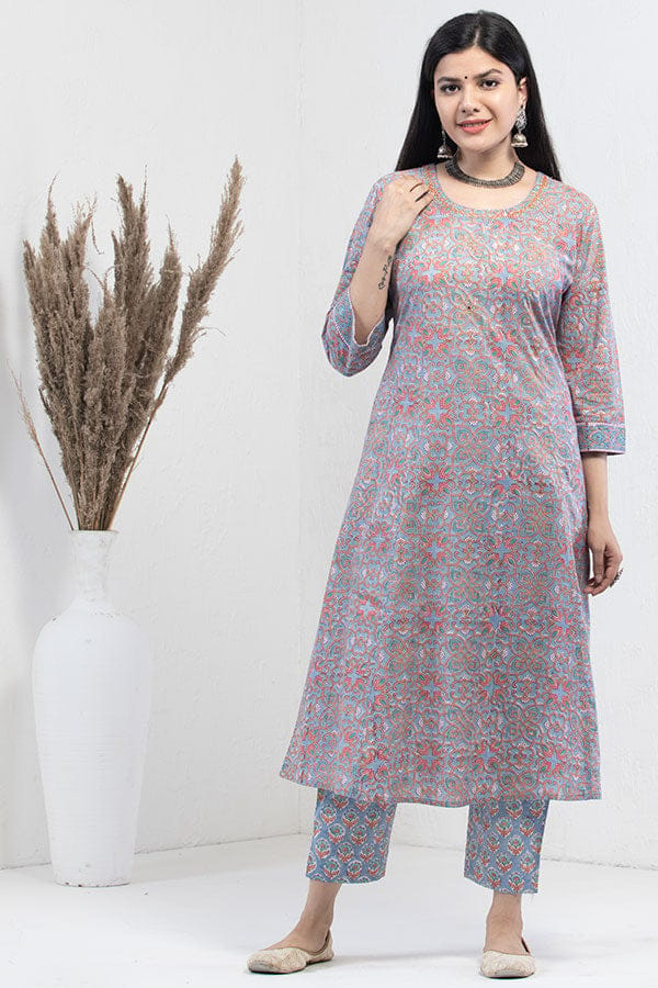 Pastel Blue Organic Cotton A-line Kurta