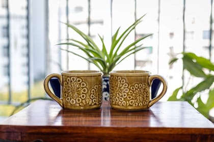 Collectibles India Elegant Ceramic, Beautiful Design Mugs/Cups (Pack of Two) to Hold Your Favourite hot and Cold Beverage Like Coffee, Tea, Milk and Soup- (3.5x4 Inch, Bold and Beautiful)