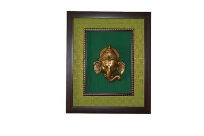 Collectibles India Decorative Lord Ganesha wooden frame with Pure brass Wall/Table Decorative frame with Brass Inlay for Home and Office