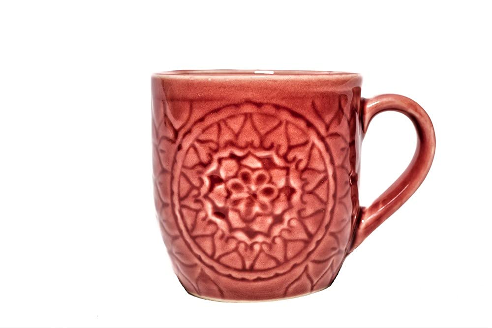 COLLECTIBLES INDIA Deep Pink Ceramic Mug Collectibles India Ceramic, Big and Beautiful Design Mug to Hold Your Favourite hot and Cold Beverage Like Coffee, Tea, Milk-