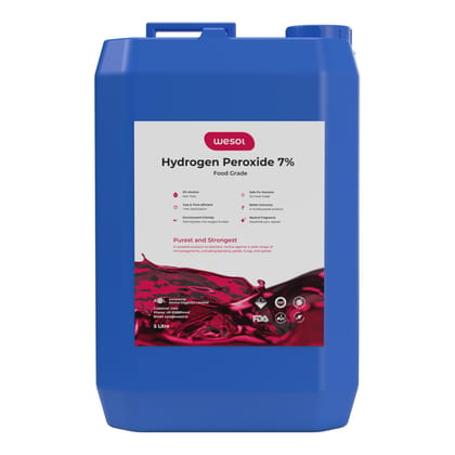 Wesol Hydrogen Peroxide 7.6% w/w (Food Grade) Floor Cleaner Solution - 5 Litre Pack | Best For Cleaning disinfection sterilization | Farming Gardening Hydroponics