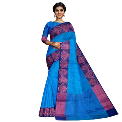 Blue Color Soft Kora Muslin Saree with Unstitched Blouse