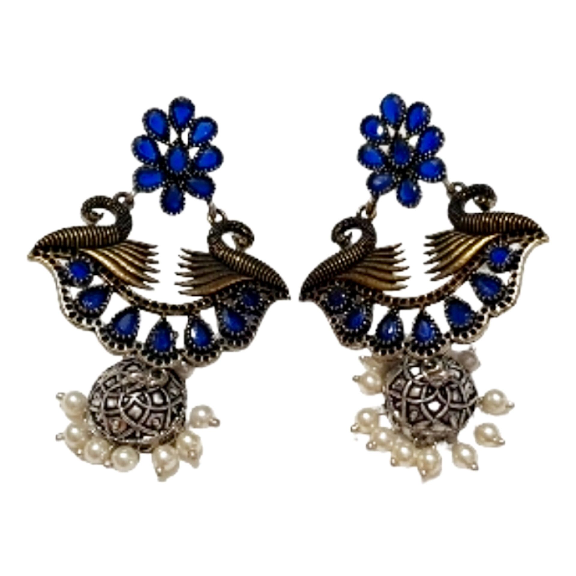 Glamvila Designer Chandbali In Blue Stones