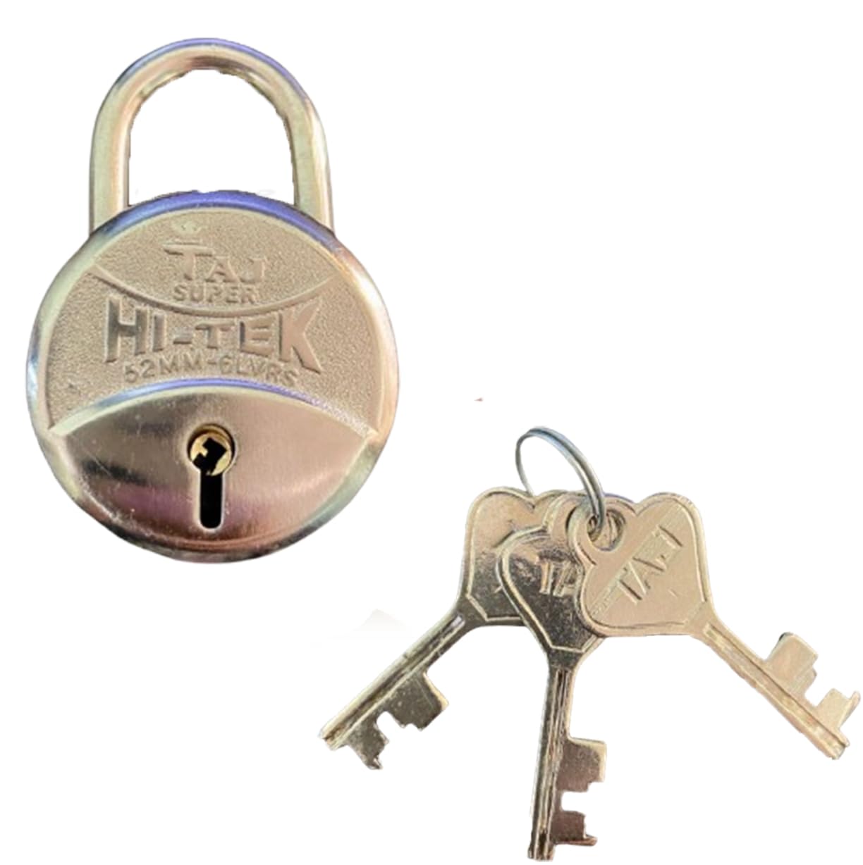 HI-TEK Lock and Keys 6 levers 52 mm I 3 Keys I Padlock for Main Door I Gate Lock I Tool Box,Shutters,Shops & Offices I Steel Finish(52 mm,Pack of 1)