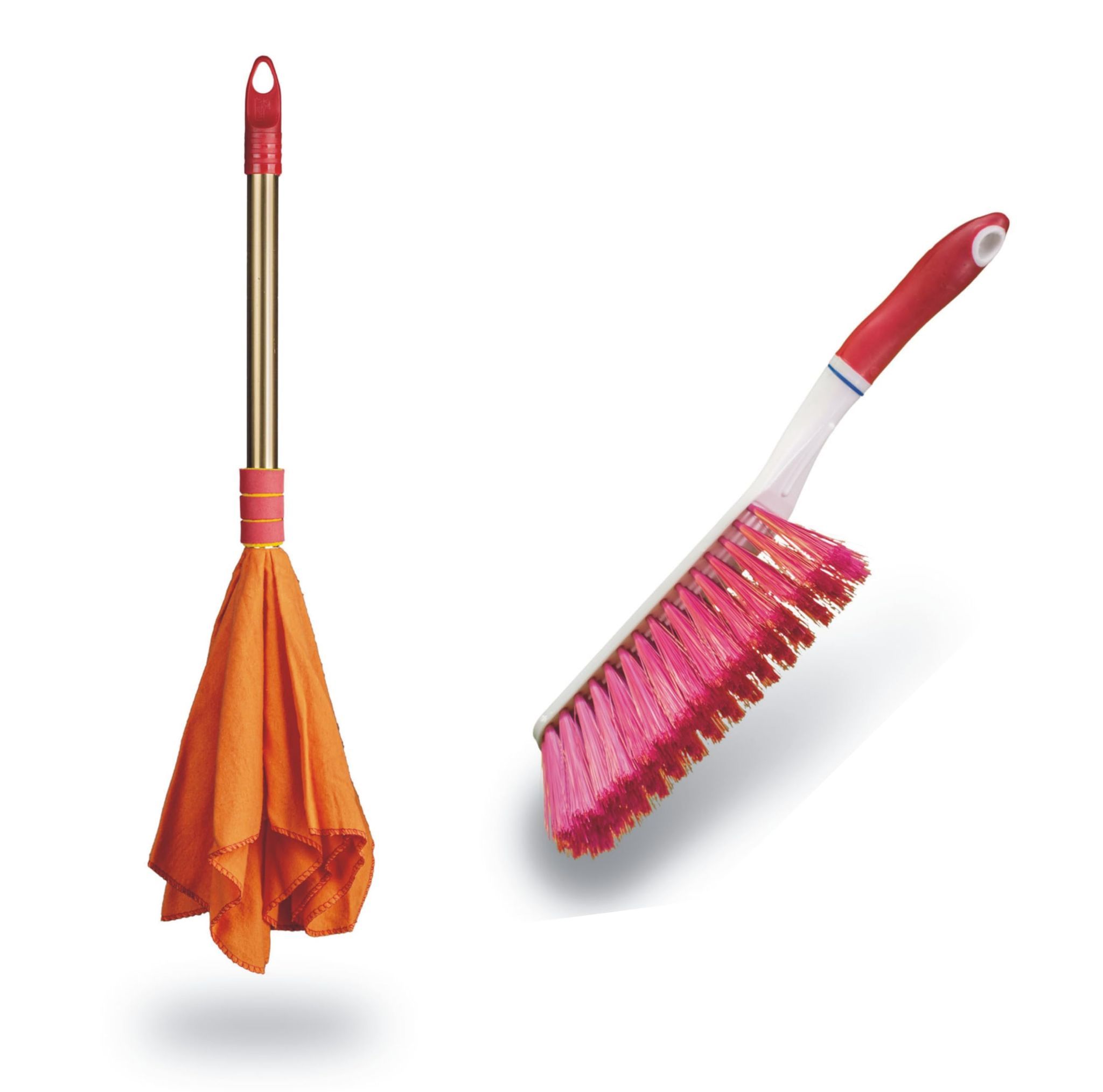 Vimal Dust Cleaning Combo Set of Golden Handle Duster (Dusting Mop) + Plasmo Soft Bristle Dust Cleaning Carpet Brush