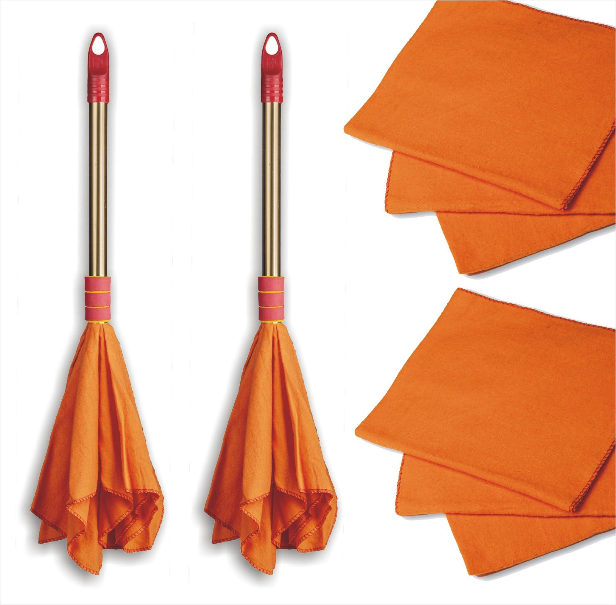 Vimal Combo Set of Golden Handle Duster (Dust Mop - 2 pcs.) and High Density Dust Cleaning Flannel Cloths (6 pcs)