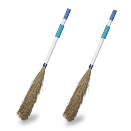 VIMAL Combo Set of 2 Units of Phulwari (OL) Household No-Dust Soft Brooms for Home/Office/Outdoor Floor Cleaning, Washable Fibers Jhadu for Dry Floor Cleaning (Multicolour, Standard Size)