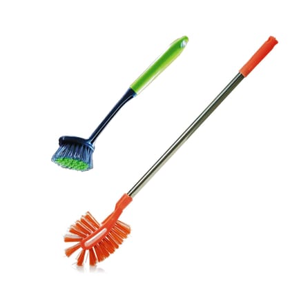 VIMAL Combo Set of Maxclean Long Handle Toilet Cleaning Brush + Nuvo Multi-Purpose Cleaning Brush (Multicolour)