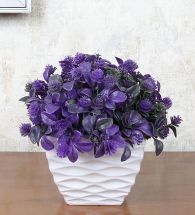 Foliyaj Artificial Purple Flowery Plant with White Pot |Artificial Plants for Home Decor| Indoor Artificial Plants for Living Room|Potted Artificial Plants