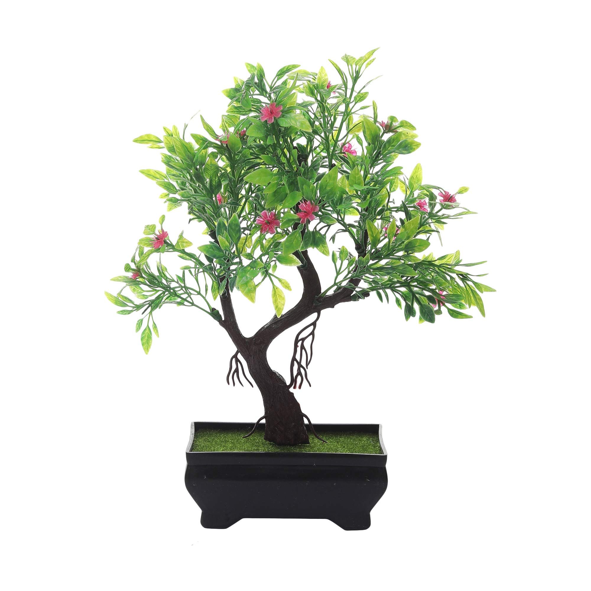 FOLIYAJ Artificial Y Shaped Bonsai Tree with Pink Flowers