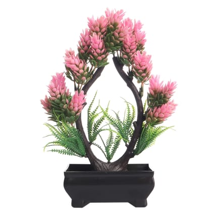 FOLIYAJ Artificial U Shaped Bonsai Tree with Pink Buds and Pot|Bonsai Tree|Artificial Flower|with Pot|Home Decor for Living Room Home Office Shop|House|Gift|Decoration