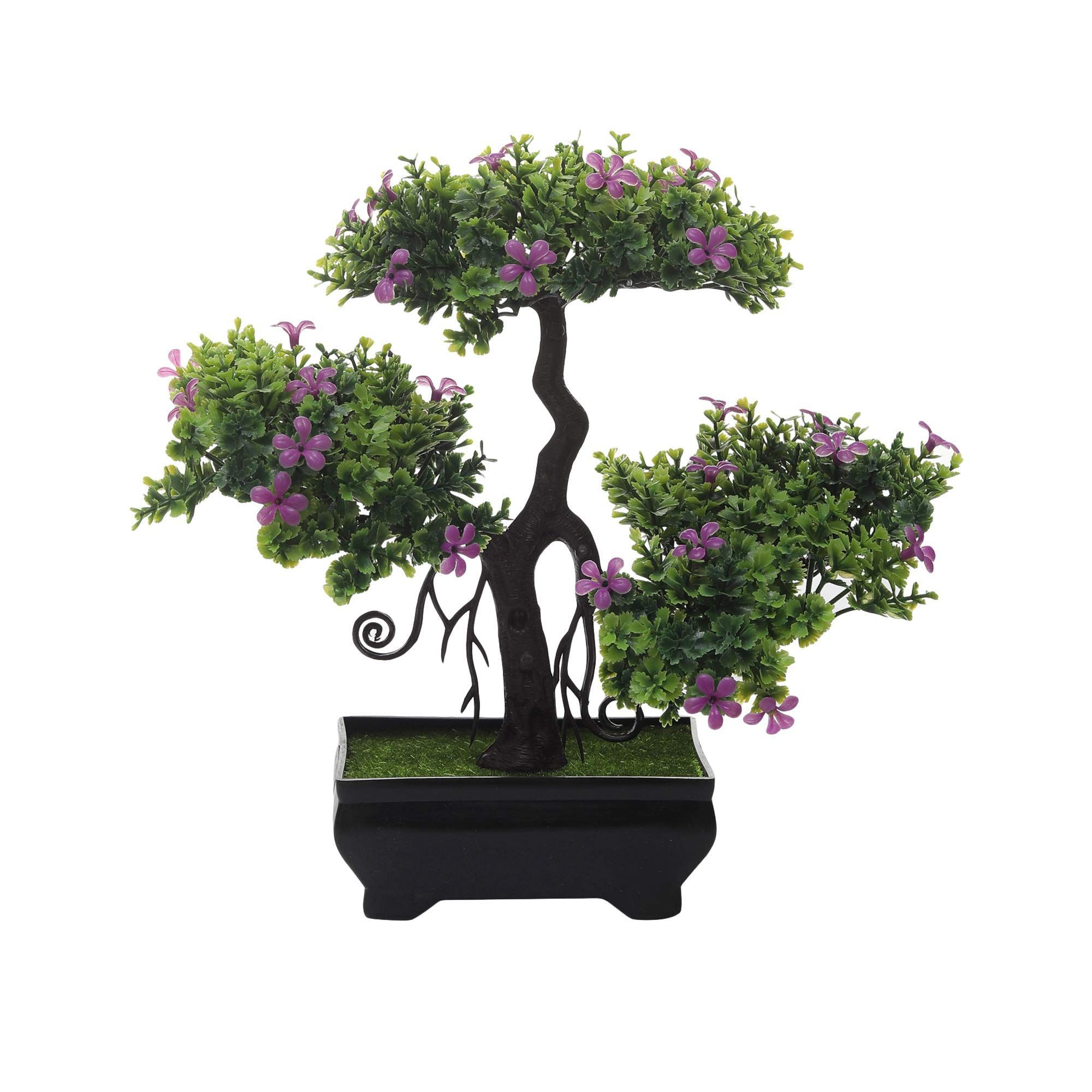 FOLIYAJ Artificial 3 Headed Bonsai Tree with Small Purple Flowers