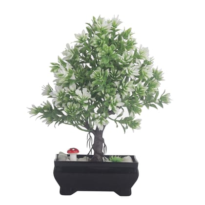 FOLIYAJ 3 Branched Bonsai Tree with Greenish White Leaves|Bonsai Tree|Artificial Flower|with Pot|Home Decor for Living Room Home Office Shop|House|Gift|Decoration